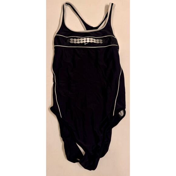 Vtg Nike One Piece Swimsuit Women's Size 12 Black Keyhole Back - Picture 1 of 5